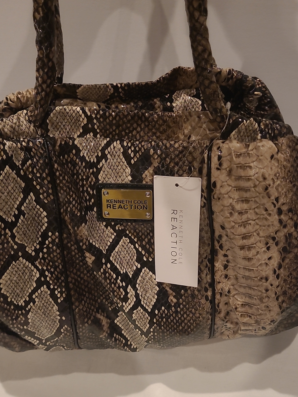Kenneth Cole Reaction Beige and Brown Snakeskin-Print Shoulder Bag
